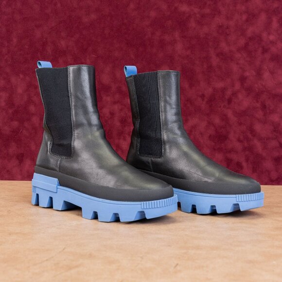Bibi Lou Women Black Blue Leather Stompy Festival Platform Party Boots 8US EUR38 - Picture 1 of 8